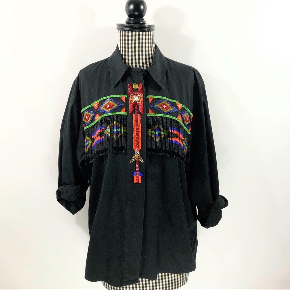 Vtg Southwestern Inspired Beaded Blouse